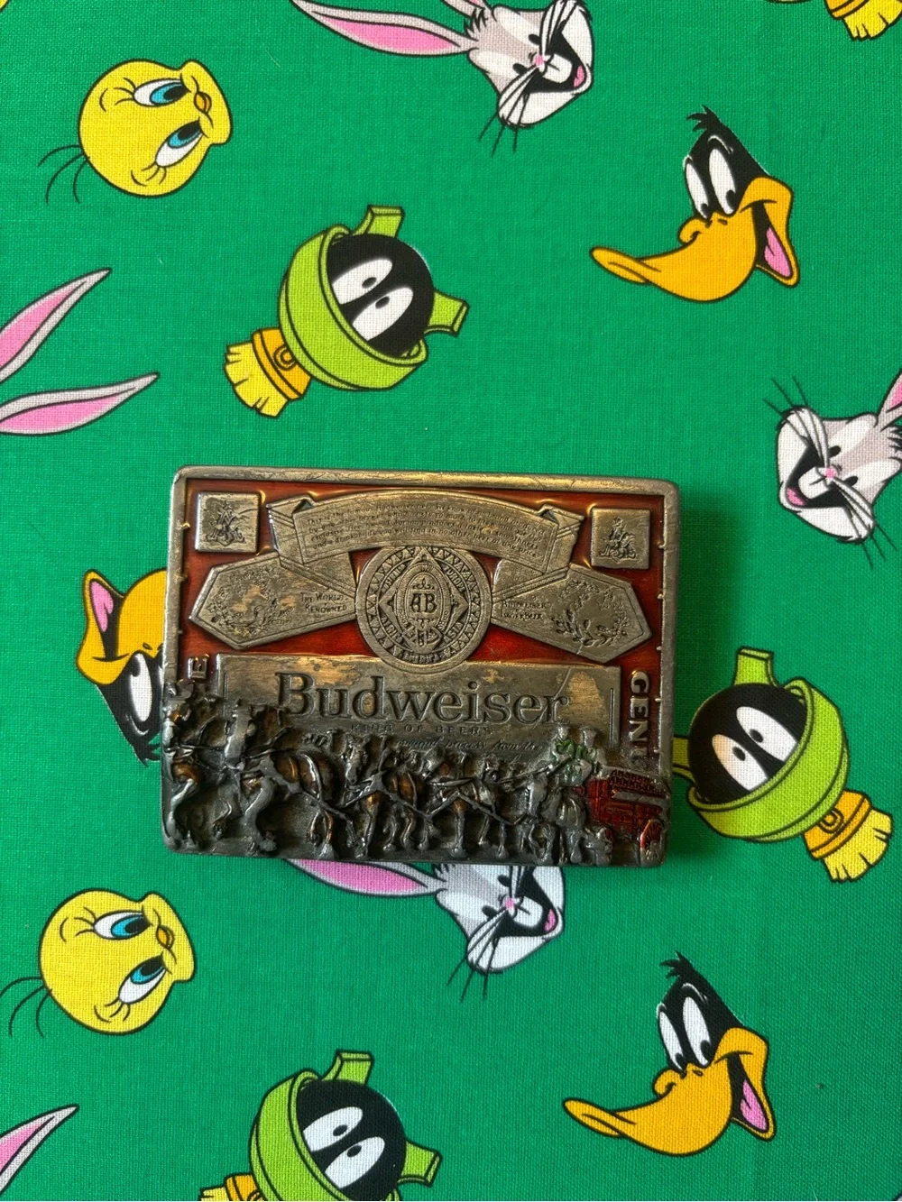 Budweiser Belt Buckle in Red and Bronze Tones